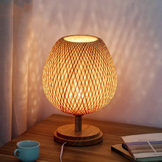 Table Lamp | Bamboo & Wood | Woven Shade | Cozy Living Room Accent