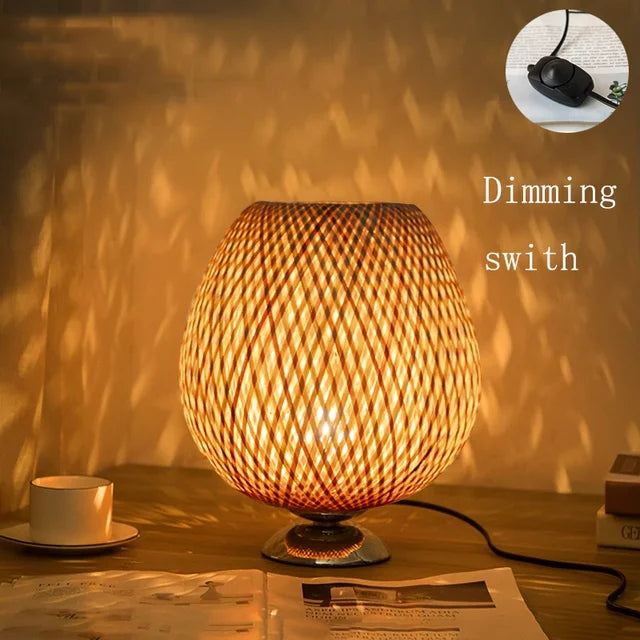 Table Lamp | Bamboo & Wood | Woven Shade | Cozy Living Room Accent