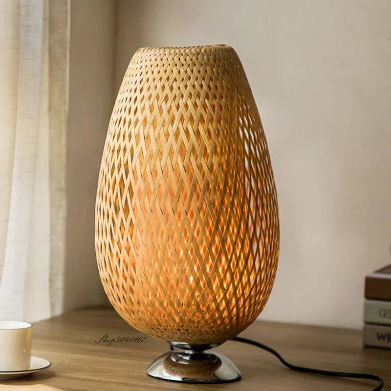 Table Lamp | Bamboo & Wood | Woven Shade | Cozy Living Room Accent