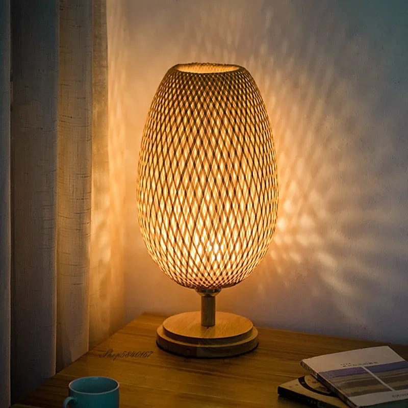 Table Lamp | Bamboo & Wood | Woven Shade | Cozy Living Room Accent
