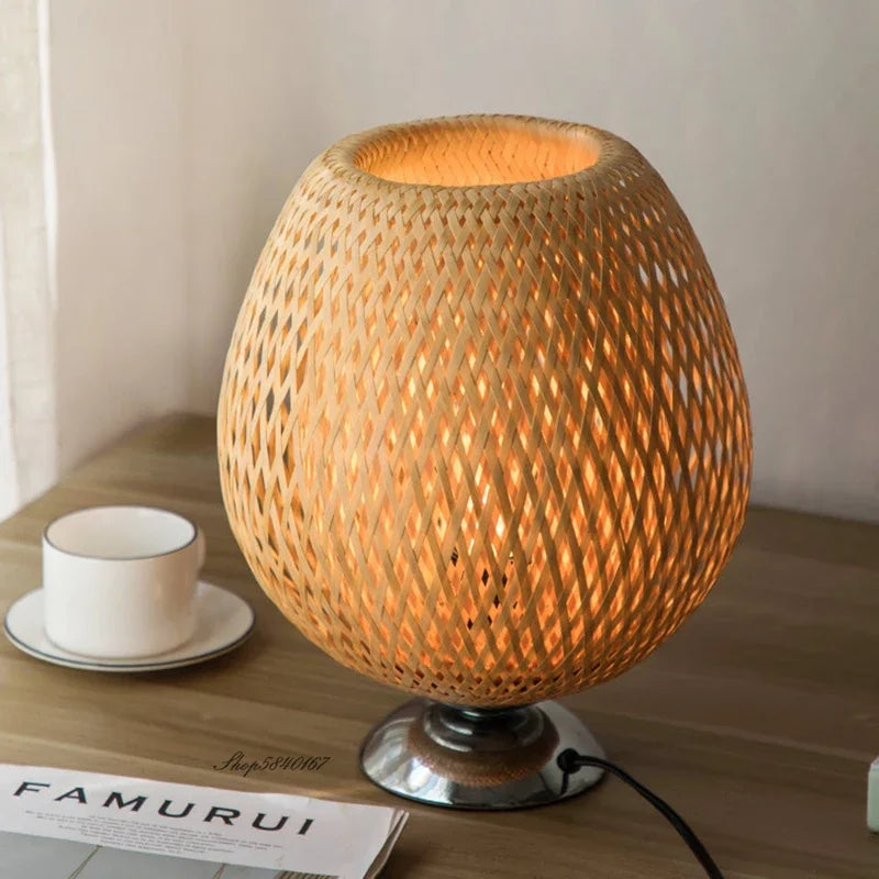 Table Lamp | Bamboo & Wood | Woven Shade | Cozy Living Room Accent