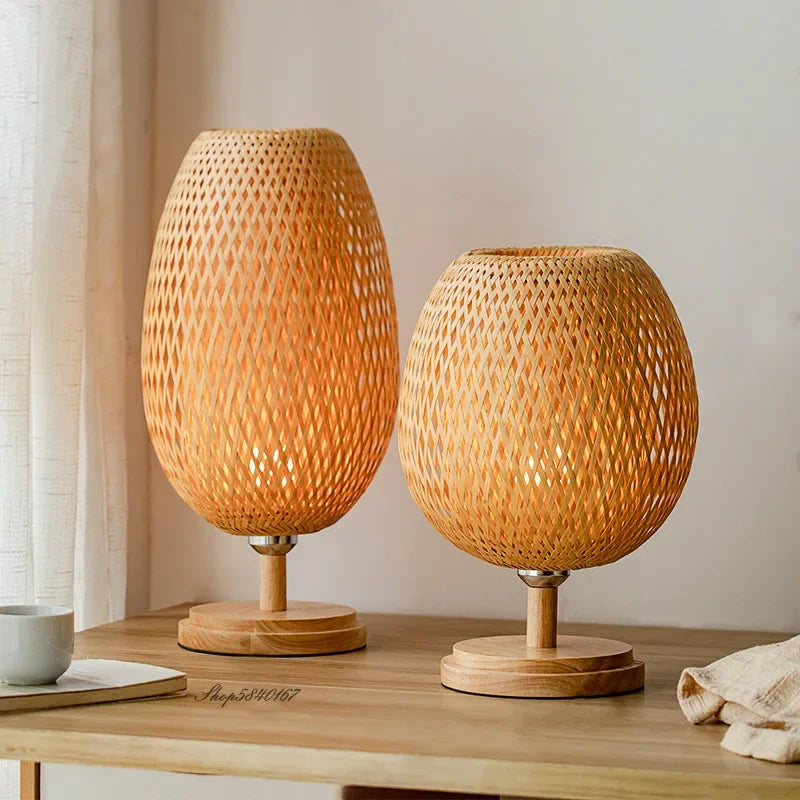 Table Lamp | Bamboo & Wood | Woven Shade | Cozy Living Room Accent