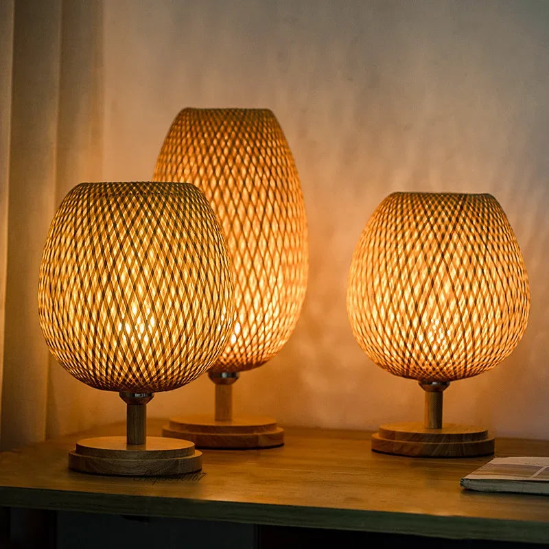 Table Lamp | Bamboo & Wood | Woven Shade | Cozy Living Room Accent