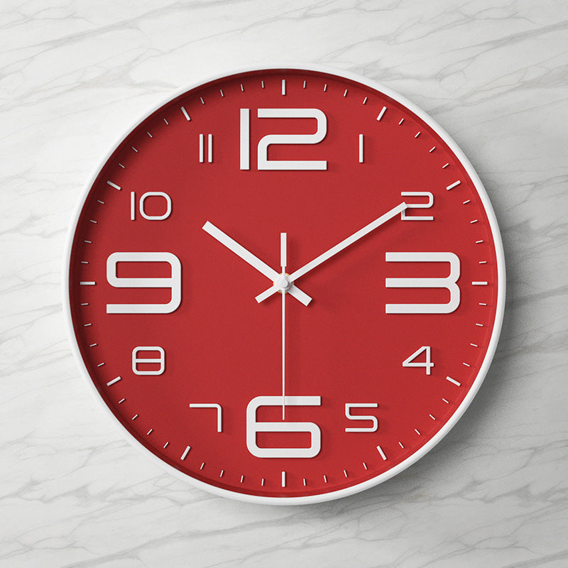 Wall Clock | Metal & Glass | Bold Red Face & Large Modern Numerals | Living Room Accent