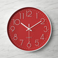 Wall Clock | Metal & Glass | Bold Red Face & Large Modern Numerals | Living Room Accent