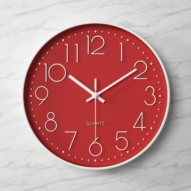 Wall Clock | Metal & Glass | Bold Red Face & Large Modern Numerals | Living Room Accent