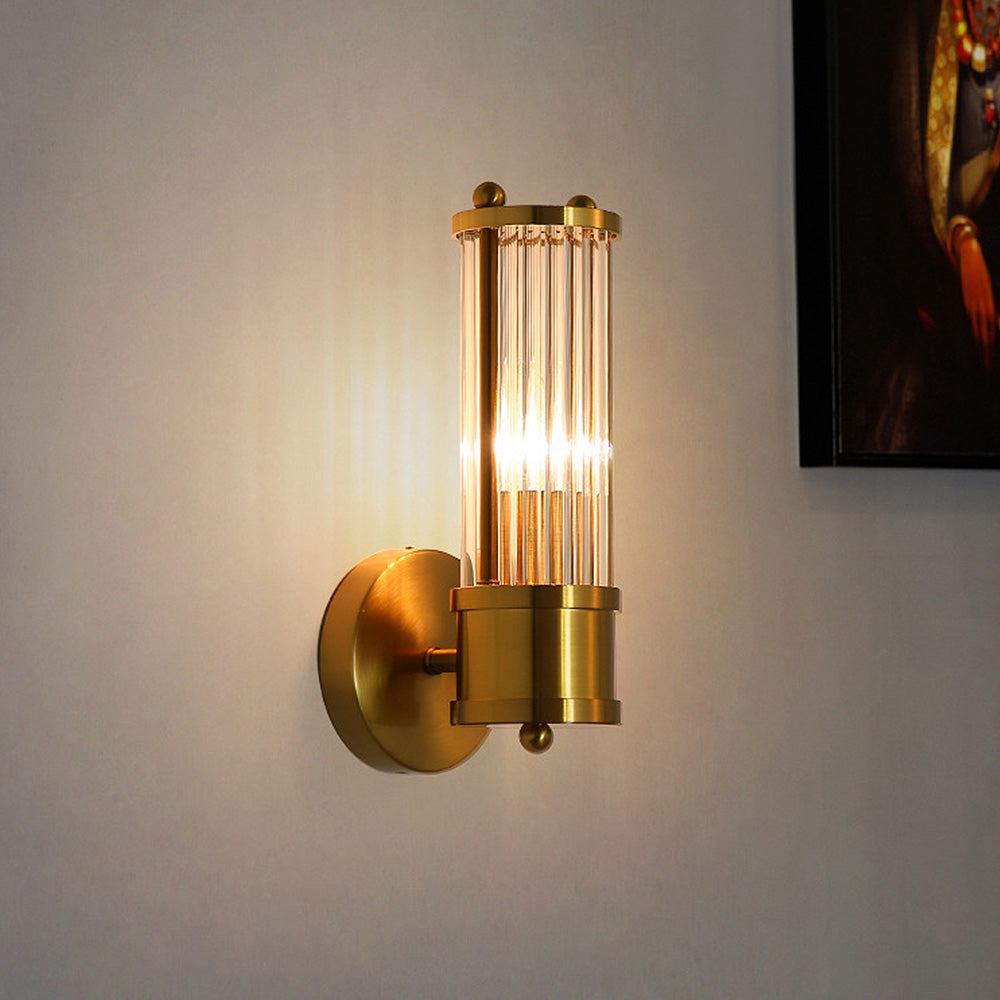Wall Lamp | Brass & Glass | Cylindrical Rods Brushed Finish | Opulent Setting