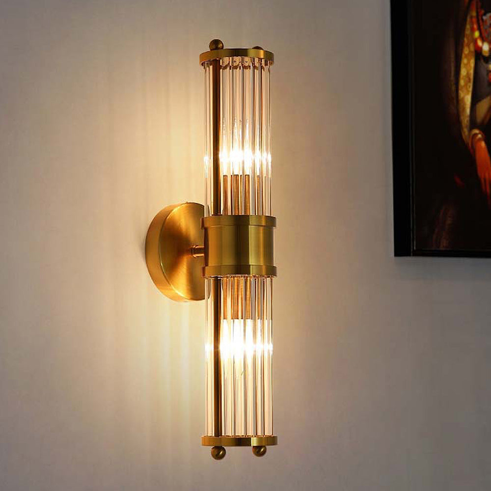 Wall Lamp | Brass & Glass | Cylindrical Rods Brushed Finish | Opulent Setting