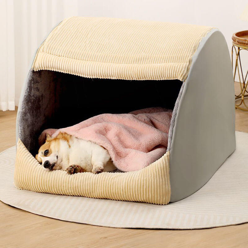 Dog Bed | Flannel & Plush Fabric | Enclosed Design | Home Sanctuary