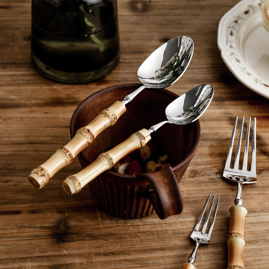 Cutlery Set | Stainless Steel & Bamboo | Bamboo Accents | Elegant Dining