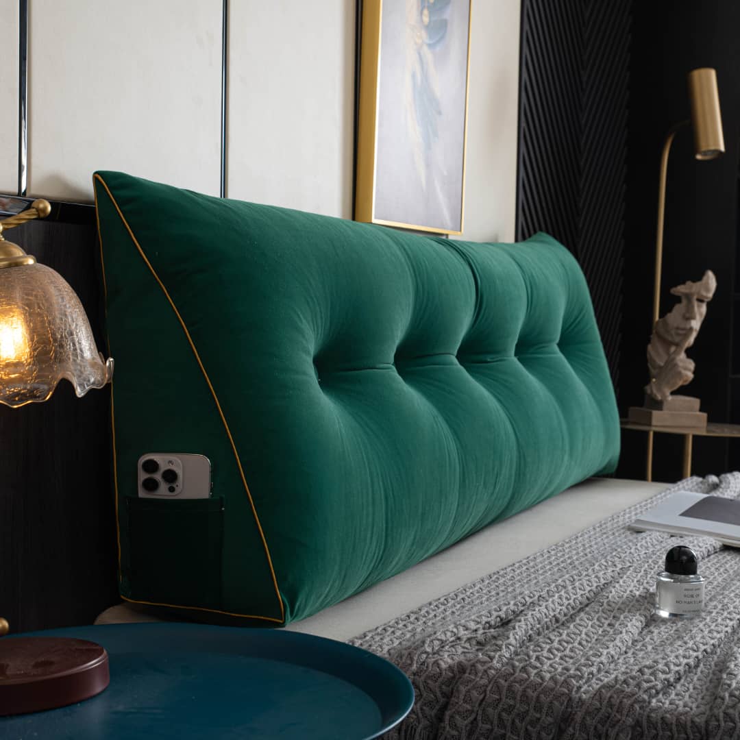 Wedge Support Pillow | Velvet & Polyester Fill | Button-Tufted with Pocket | Cozy Corner Lounging