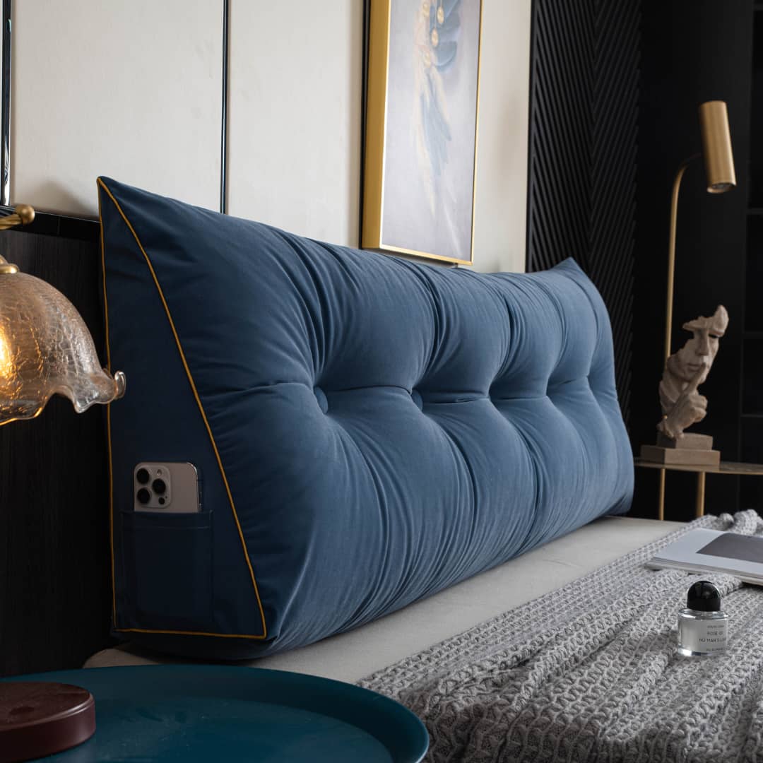 Wedge Support Pillow | Velvet & Polyester Fill | Button-Tufted with Pocket | Cozy Corner Lounging