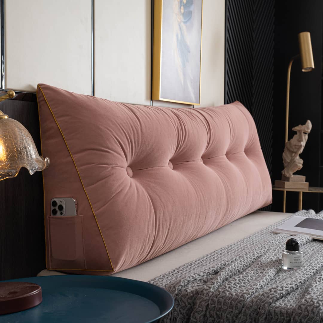 Wedge Support Pillow | Velvet & Polyester Fill | Button-Tufted with Pocket | Cozy Corner Lounging