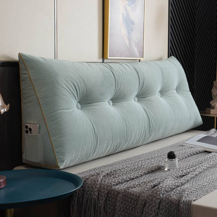 Wedge Support Pillow | Velvet & Polyester Fill | Button-Tufted with Pocket | Cozy Corner Lounging