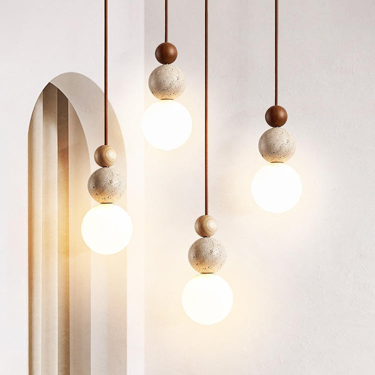 Modern Travertine Pendant Light - Minimalist Lava Stone Design