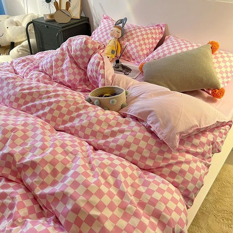 Bedding Set | Cotton | Large Checkered Pattern | Bedroom Decor