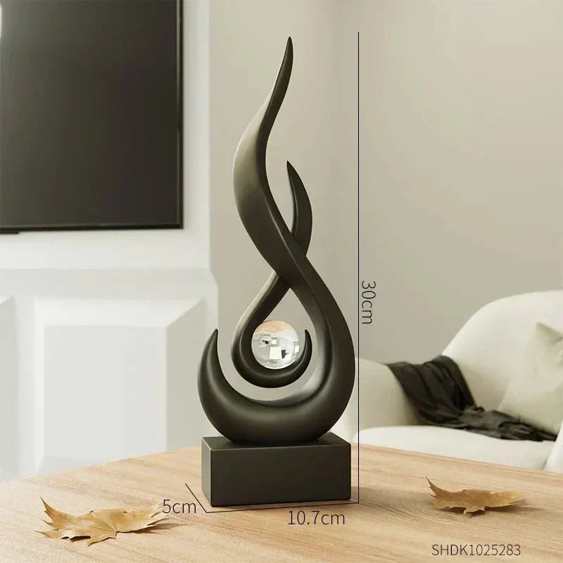 Sculpture | Matte Ceramic & Glass | Flowing Flame Shape | Modern Centerpiece