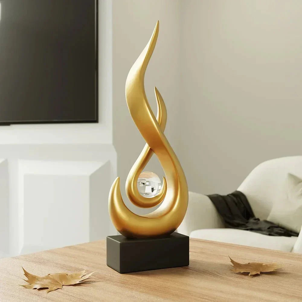 Sculpture | Matte Ceramic & Glass | Flowing Flame Shape | Modern Centerpiece