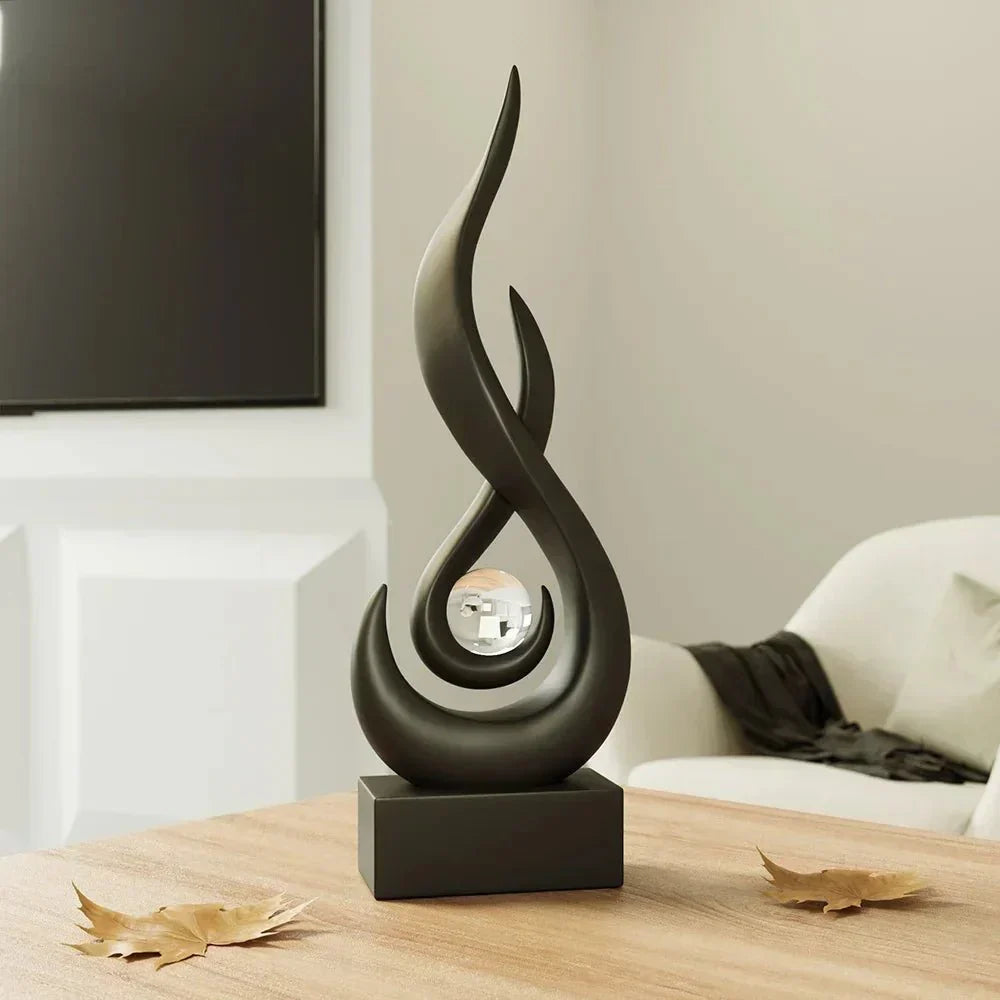 Sculpture | Matte Ceramic & Glass | Flowing Flame Shape | Modern Centerpiece