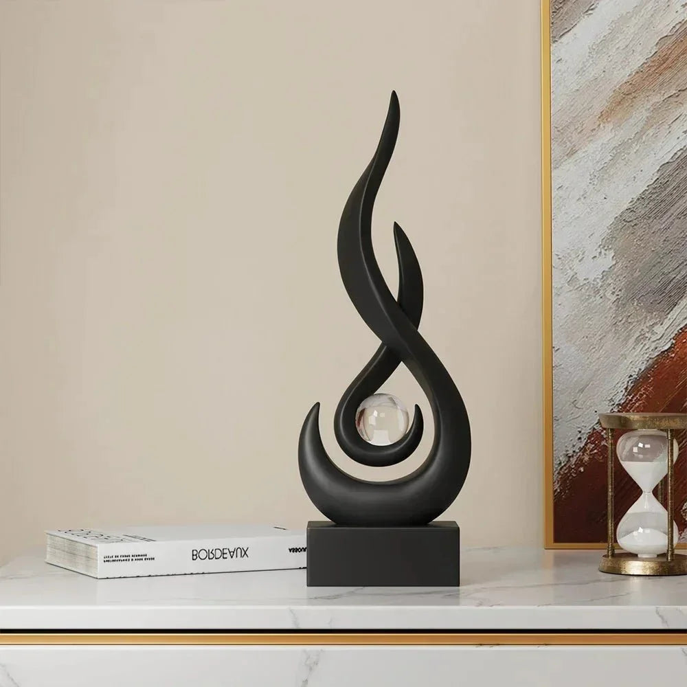 Sculpture | Matte Ceramic & Glass | Flowing Flame Shape | Modern Centerpiece