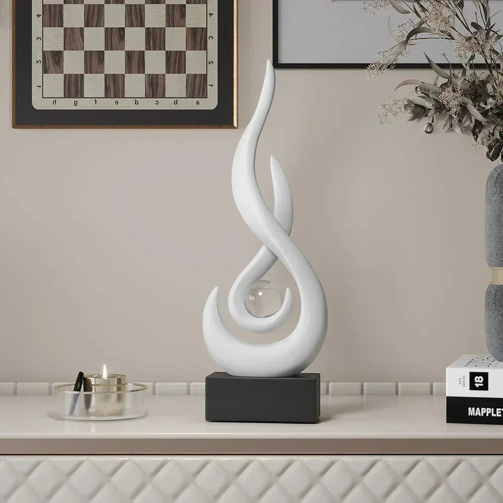 Sculpture | Matte Ceramic & Glass | Flowing Flame Shape | Modern Centerpiece
