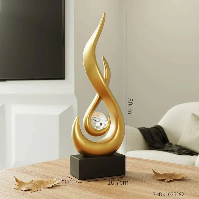Sculpture | Matte Ceramic & Glass | Flowing Flame Shape | Modern Centerpiece