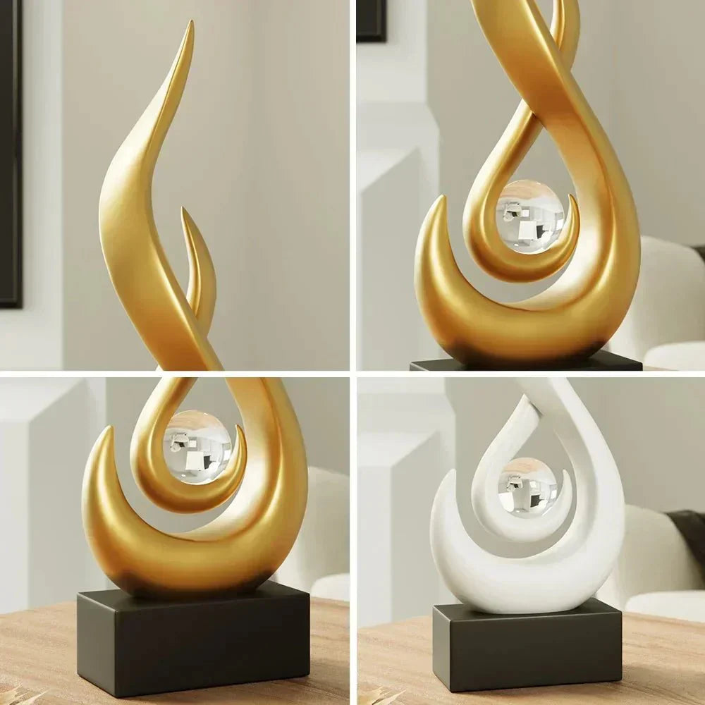 Sculpture | Matte Ceramic & Glass | Flowing Flame Shape | Modern Centerpiece