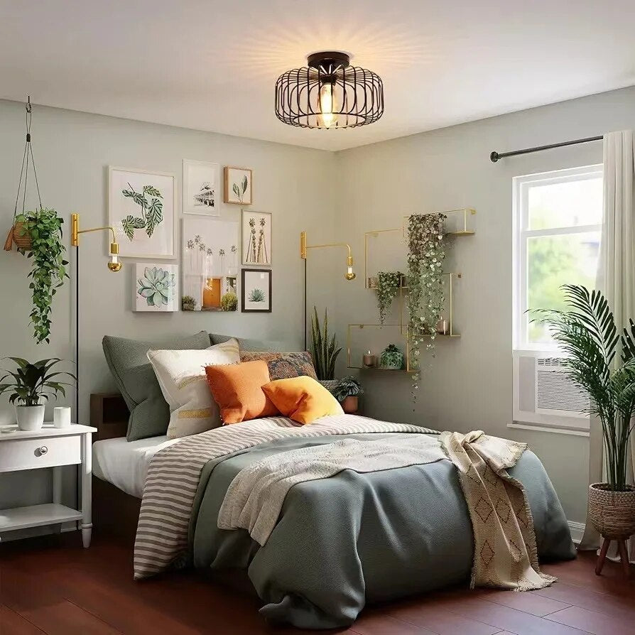 Industrial Modern Semi-Flush Mount Ceiling Light - Minimalist Birdcage Design