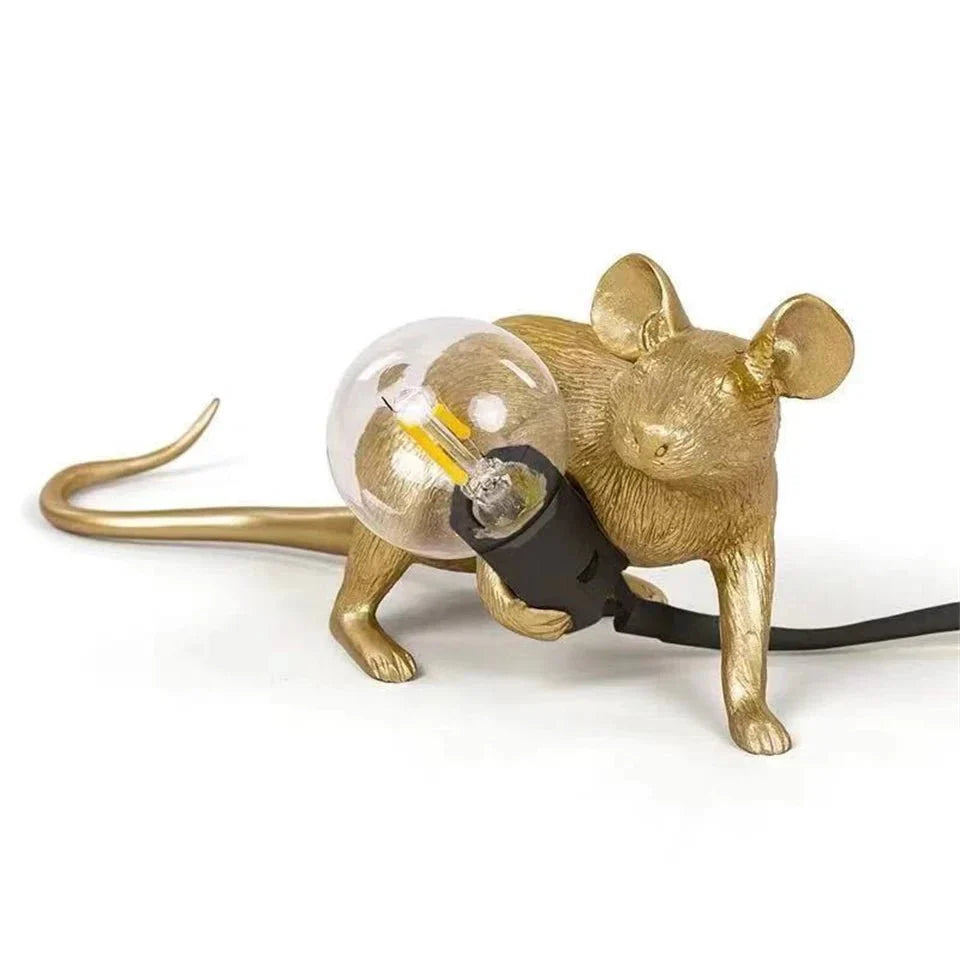 Table Lamp | Brass & Glass | Mouse-Shaped LED Design | Living Room Accent