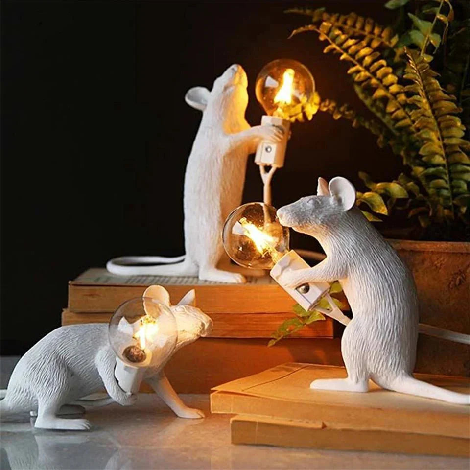 Table Lamp | Brass & Glass | Mouse-Shaped LED Design | Living Room Accent