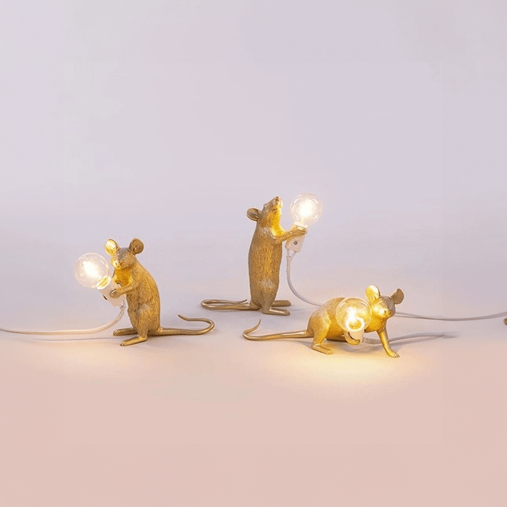Table Lamp | Brass & Glass | Mouse-Shaped LED Design | Living Room Accent