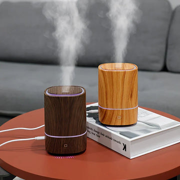 Minimalist Wood-Grain Essential Oil Diffuser with LED Light & USB Power