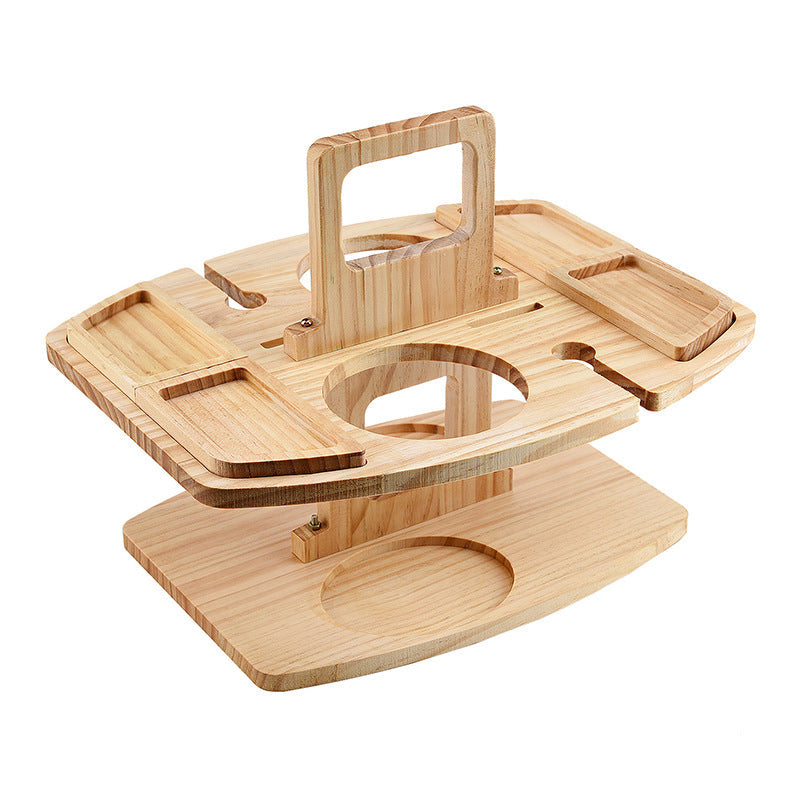 Portable Wine Table | Oak Wood | Integrated Bottle & Glass Holders | Outdoor Picnics