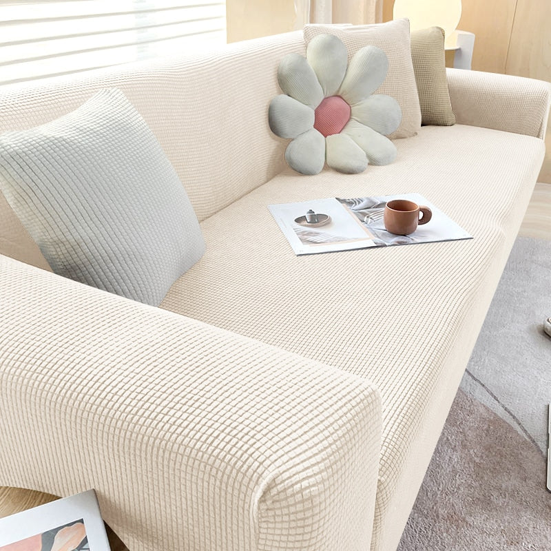 Sofa Cover | Stretch Fabric & Textured Cotton Blend | Soft Ribbed Texture | Living Room Comfort