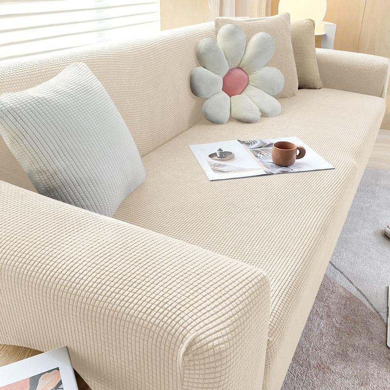 Sofa Cover | Stretch Fabric & Textured Cotton Blend | Soft Ribbed Texture | Living Room Comfort
