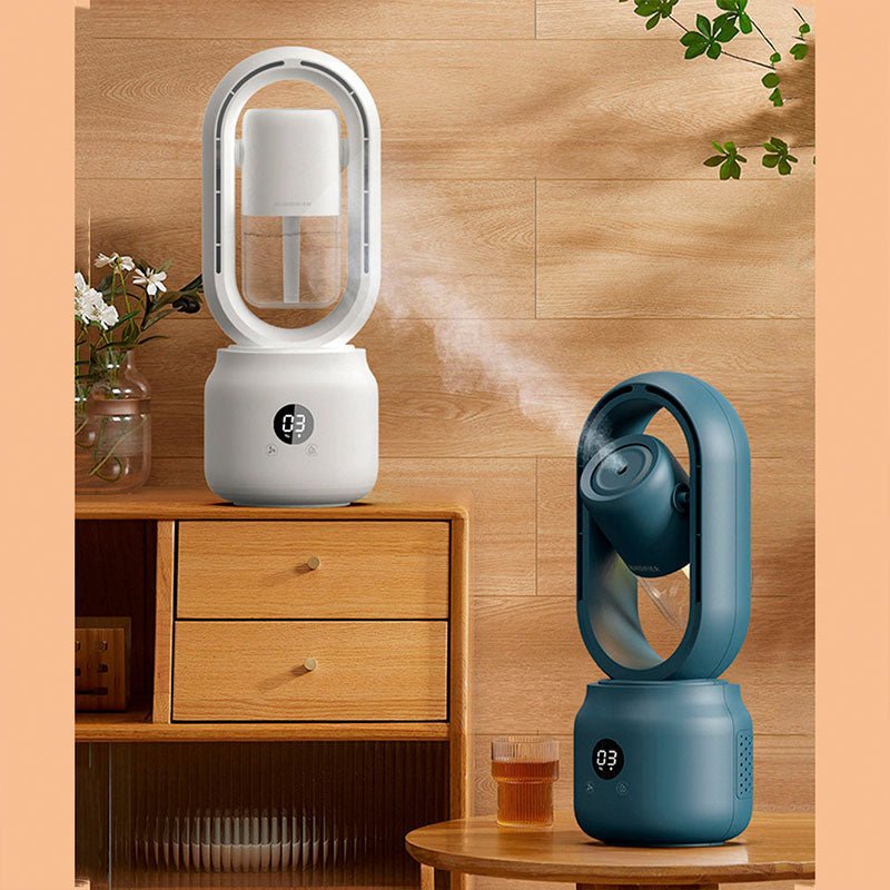 Bladeless Portable Fan with Humidifier & Night Light - CoolMist Air Circulator