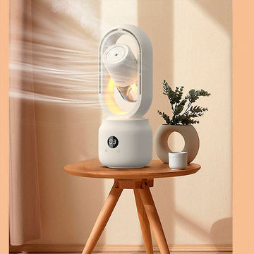 Bladeless Portable Fan with Humidifier & Night Light - CoolMist Air Circulator