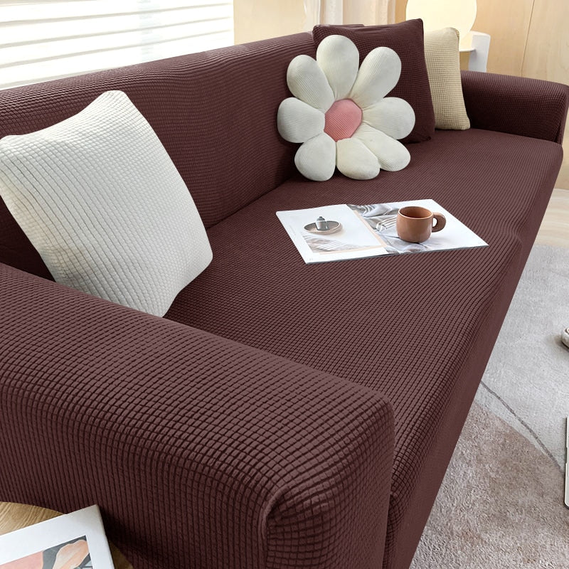 Sofa Cover | Stretch Fabric & Textured Cotton Blend | Soft Ribbed Texture | Living Room Comfort