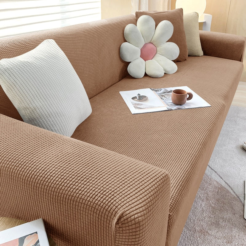 Sofa Cover | Stretch Fabric & Textured Cotton Blend | Soft Ribbed Texture | Living Room Comfort