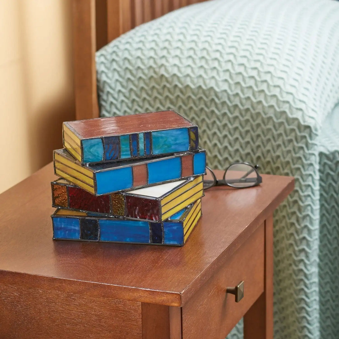 Stained Glass Book Stack Table Lamp - Artistic Vintage Design