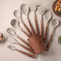 Utensil Set | Silicone & Wood | Smooth Heads & Hanging Loops | Kitchen Use