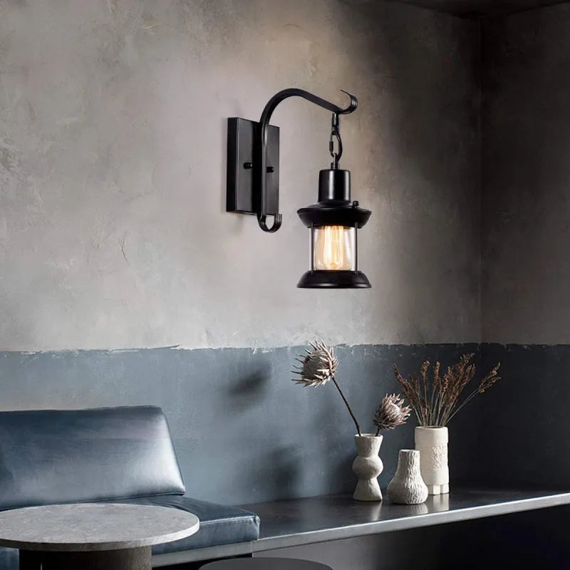 Industrial Vintage Lantern Wall Sconce with Oil-Bronze Finish