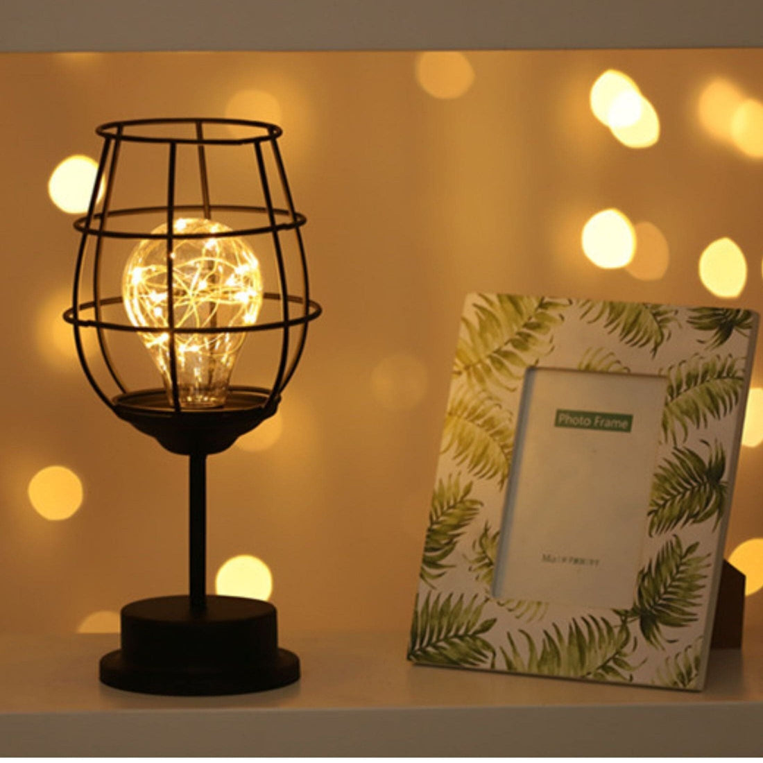 Table Lamp | Metal & Glass | Cage Design | Living Room Accent