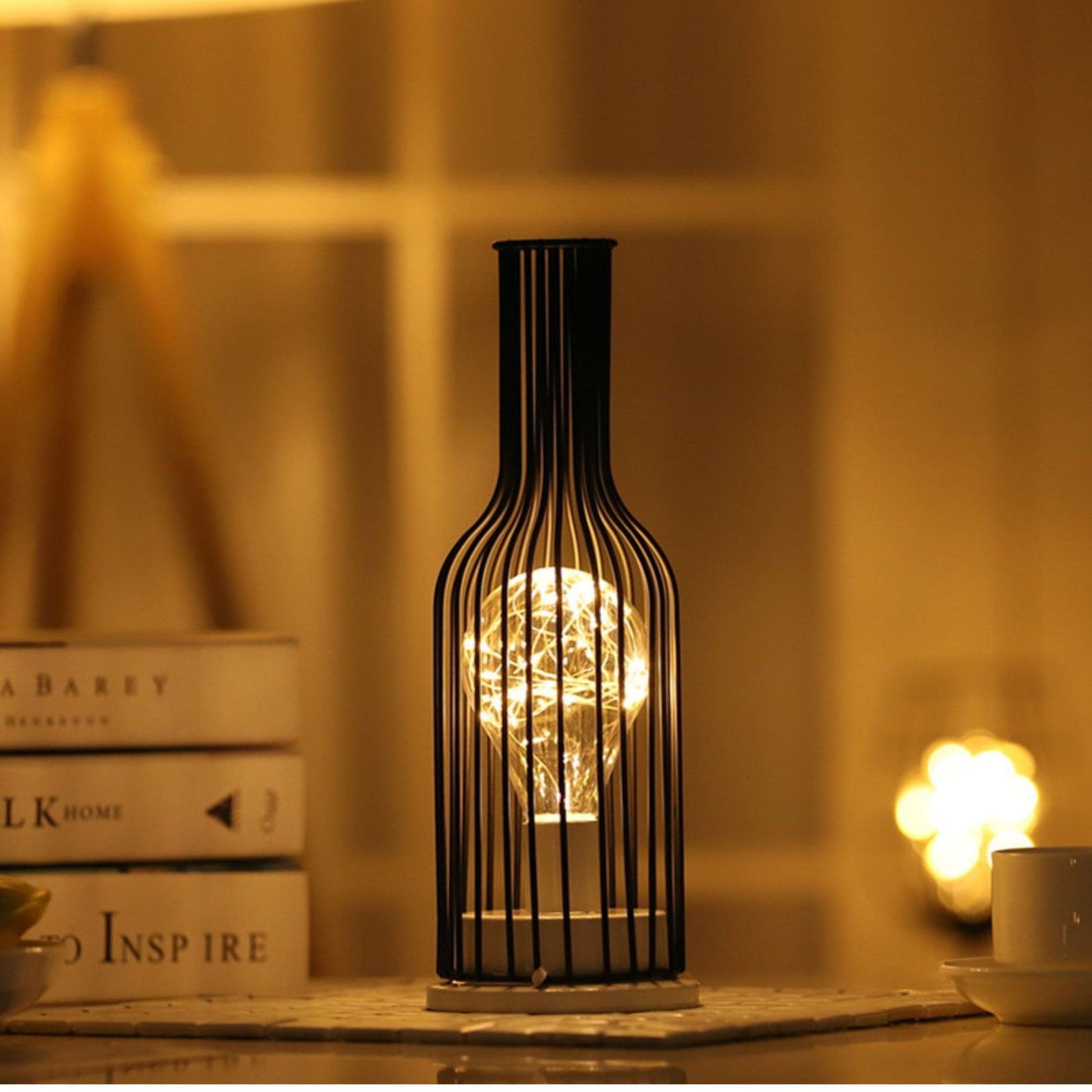 Table Lamp | Metal & Glass | Exposed Edison Bulb | Living Room Accent