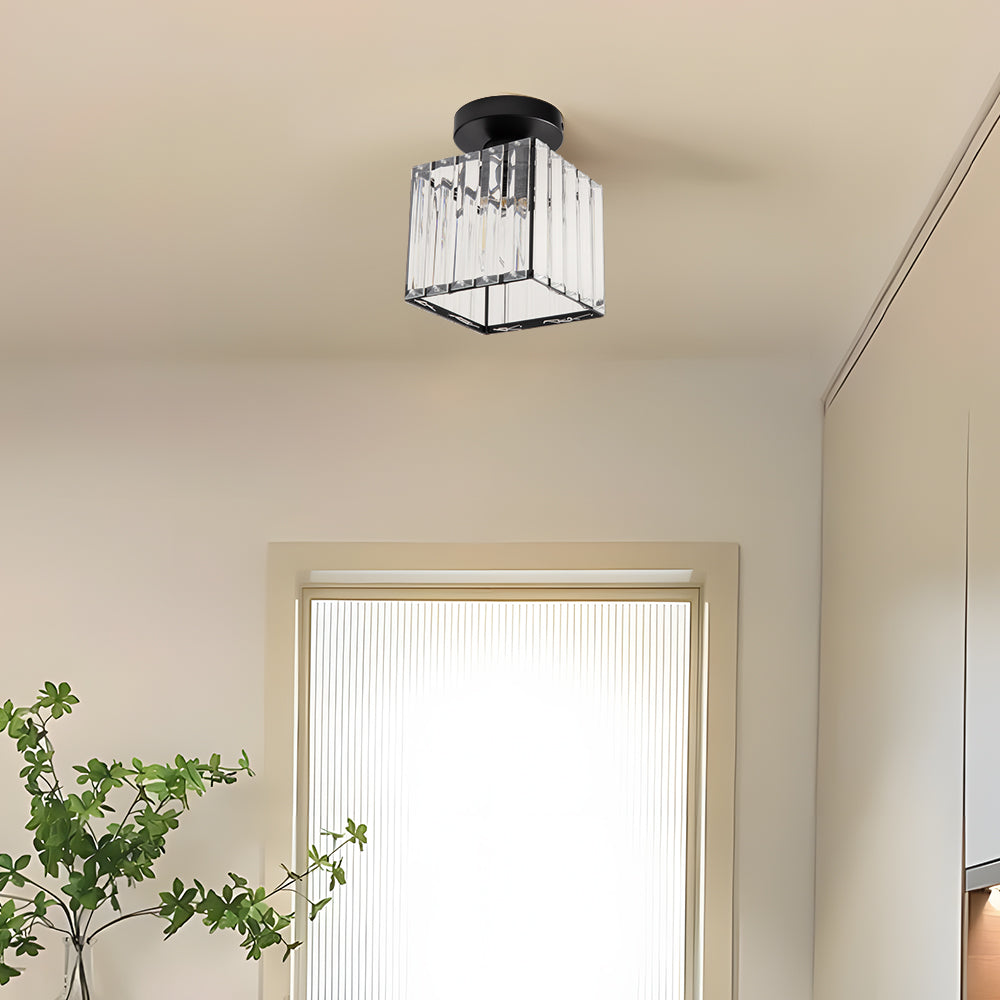 Modern Crystal Flush Ceiling Light with Brass Frame, E27 Fitting, 13cm Compact Design