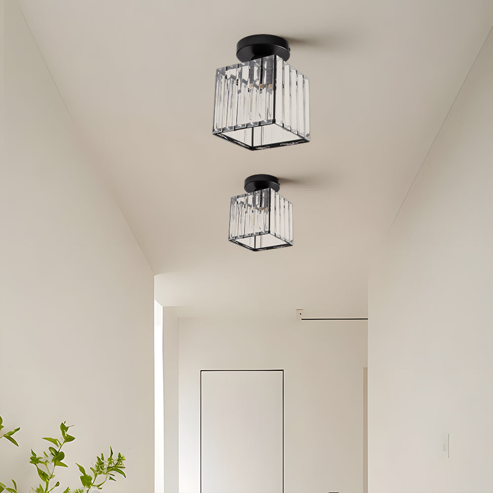 Modern Crystal Flush Ceiling Light with Brass Frame, E27 Fitting, 13cm Compact Design