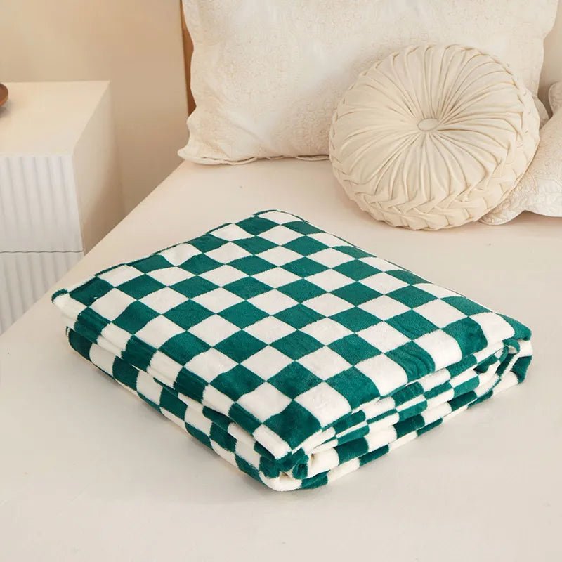 Throw Blanket | Fleece | Checkerboard Pattern & Soft Texture | Living Room Accent