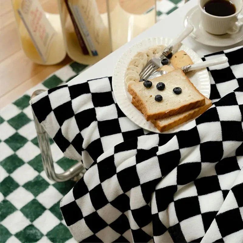 Throw Blanket | Fleece | Checkerboard Pattern & Soft Texture | Living Room Accent
