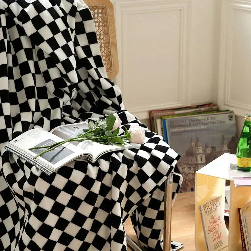 Throw Blanket | Fleece | Checkerboard Pattern & Soft Texture | Living Room Accent