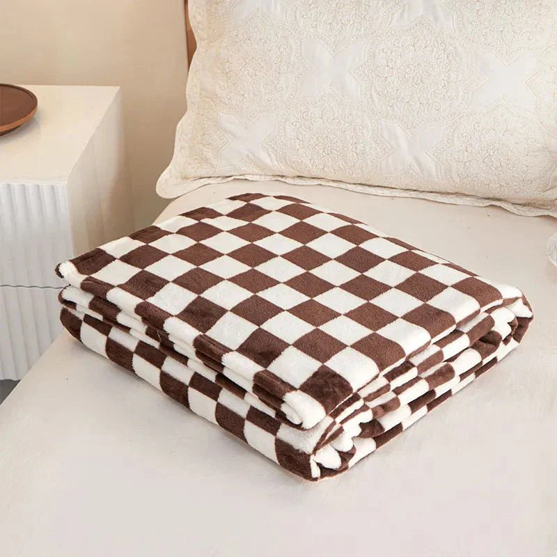 Throw Blanket | Fleece | Checkerboard Pattern & Soft Texture | Living Room Accent